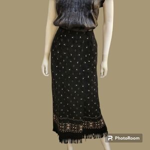 Vtg 1990s aztec Southwestern fringe wrap dark goth academia Skirt